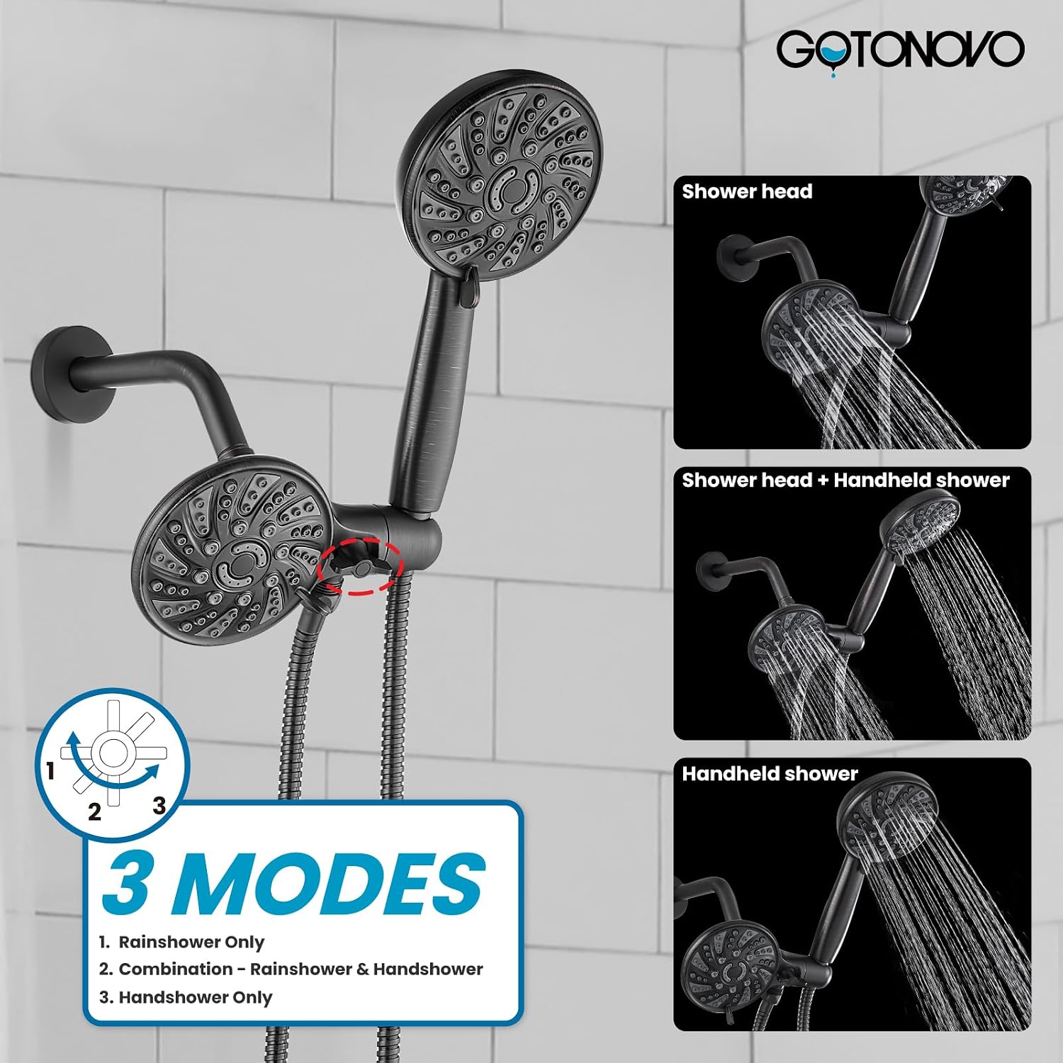 gotonovo Dual 2 in 1 Shower Head Kit High Pressure Combo System Shower Faucet 6 Modes ABS Handheld Spray Shower Trim Kit with Valve Shower Head and Handle Set Oil Rubbed Bronze