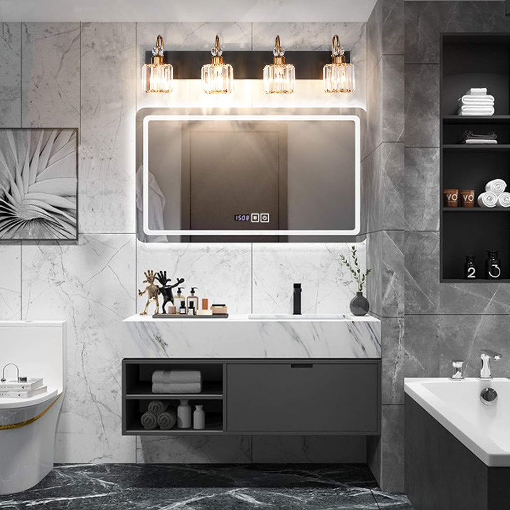 Ralbay LED Modern Vanity Lights Fixtures 4 Lights Black Vanity Lights Crystal Modern Matte Black Vanity Lights for Bathroom