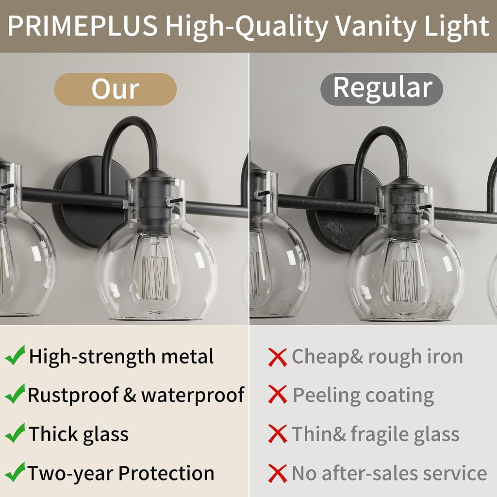 Matte Black Bathroom Vanity Light Fixtures, 4 Light Vanity Lighting Fixtures with Clear Glass Shade, E26 Base, UL Certification (Exclude Bulb)