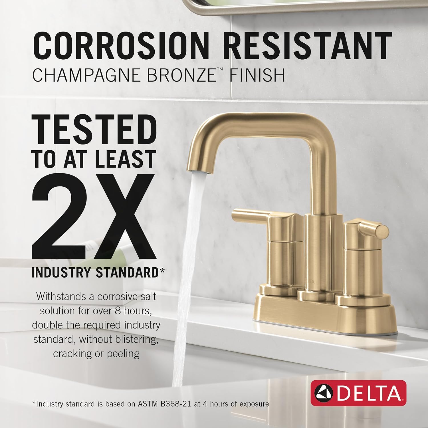 Delta Nicoli Centerset Brushed Gold Bathroom Faucet with Sprayer, 4 Inch 3 Hole Bathroom Sink Faucet with Pull Out Sprayer, Push-Pop Drain, Champagne Bronze 25849LF-CZ