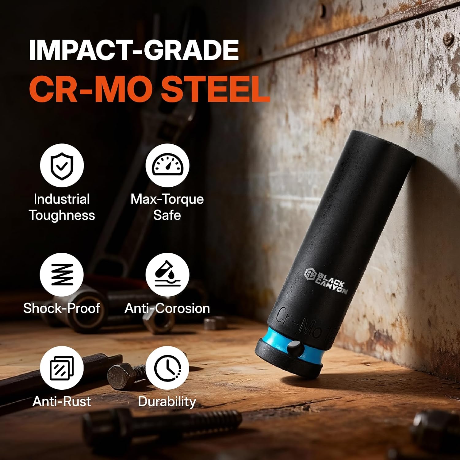 BLACK CANYON 87-Piece 1/2' Drive Impact Socket Set, SAE & Metric Deep & Shallow Sockets, 6-Point Cr-Mo Impact Grade Steel, Extension Bars, Universal Joint & Storage Case for Automotive Repair