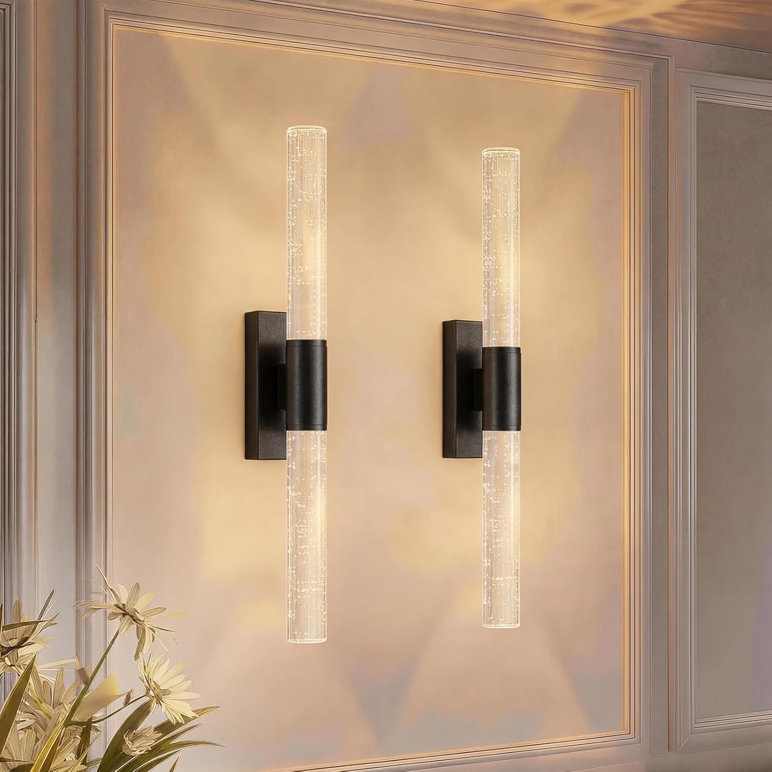 camuucci Battery Operated Wall Sconces Set of 2 Rechargeable Battery Powered Wall Light with 12000mAh Not Hardwired Dimmable Wall Lamp Fixtures for Bedroom Living Room Black 20.9 Inches