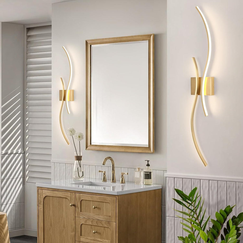 CANEOE Modern Wall Sconce Set of, 5CCT Dimmable Indoor Led Wall Sconce Lighting Set of 2, 31.5 Inch Wall Light Fixtures, Gold Led Wall Lamps for Living Room Bedroom Bathroom Hallway