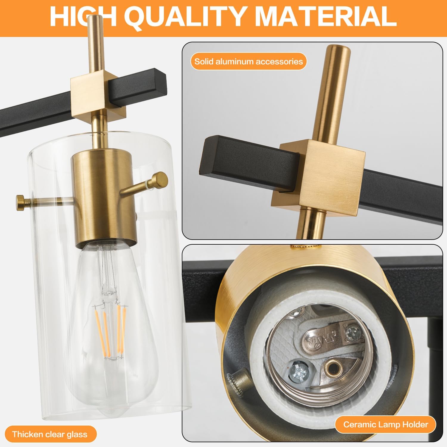 SOLFART 40.1 inch Vintage Brass Bathroom Vanity Light fixtures Bathroom Wall Lights Over Mirror with Glass Shade 5 Light
