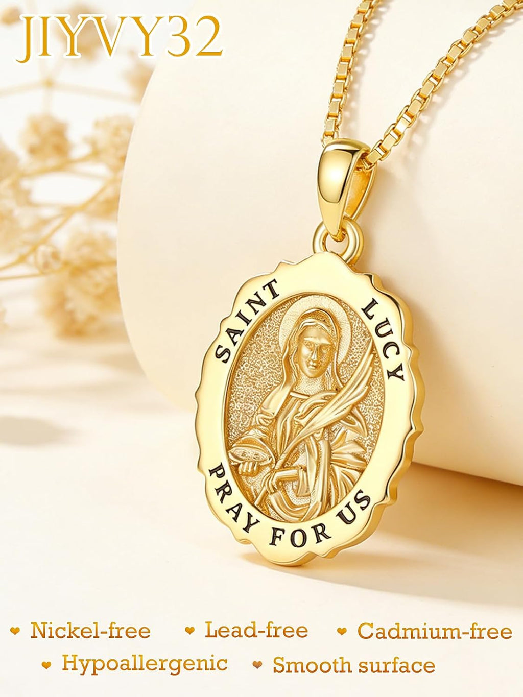 14K Gold Saint Medal Necklace for Women, Catholic Patron Saint Pendant Necklace, Christian Religious Jewelry Gift for Confirmation Baptism Communion Christmas Birthday