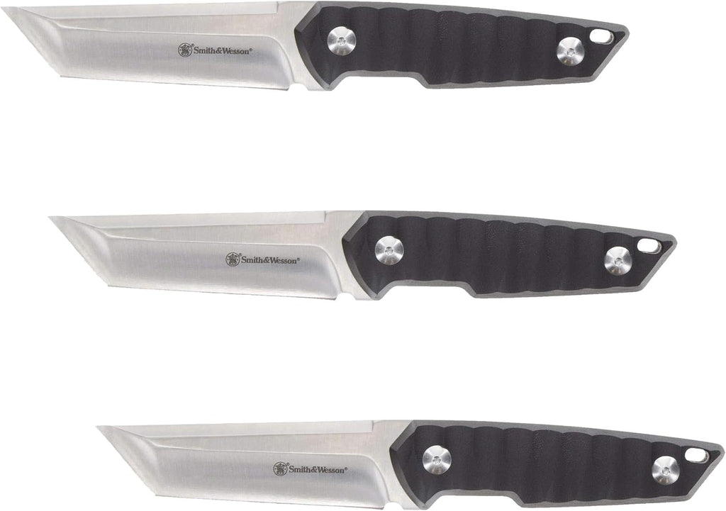 Smith & Wesson 24/7 8.5in S.S. Full Tang Fixed Blade Knife with 4in Tanto Blade and G10 Handle with Rigid Sheath for Outdoor, Tactical, Survival and EDC,Black