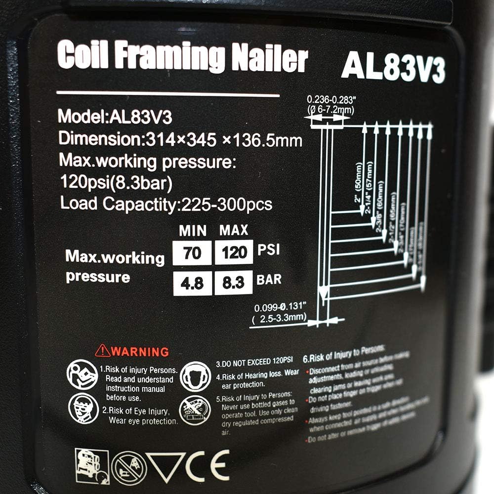 Air Locker AL83V3 3-1/4 Inch Full Round Head Coil Framing Nailer