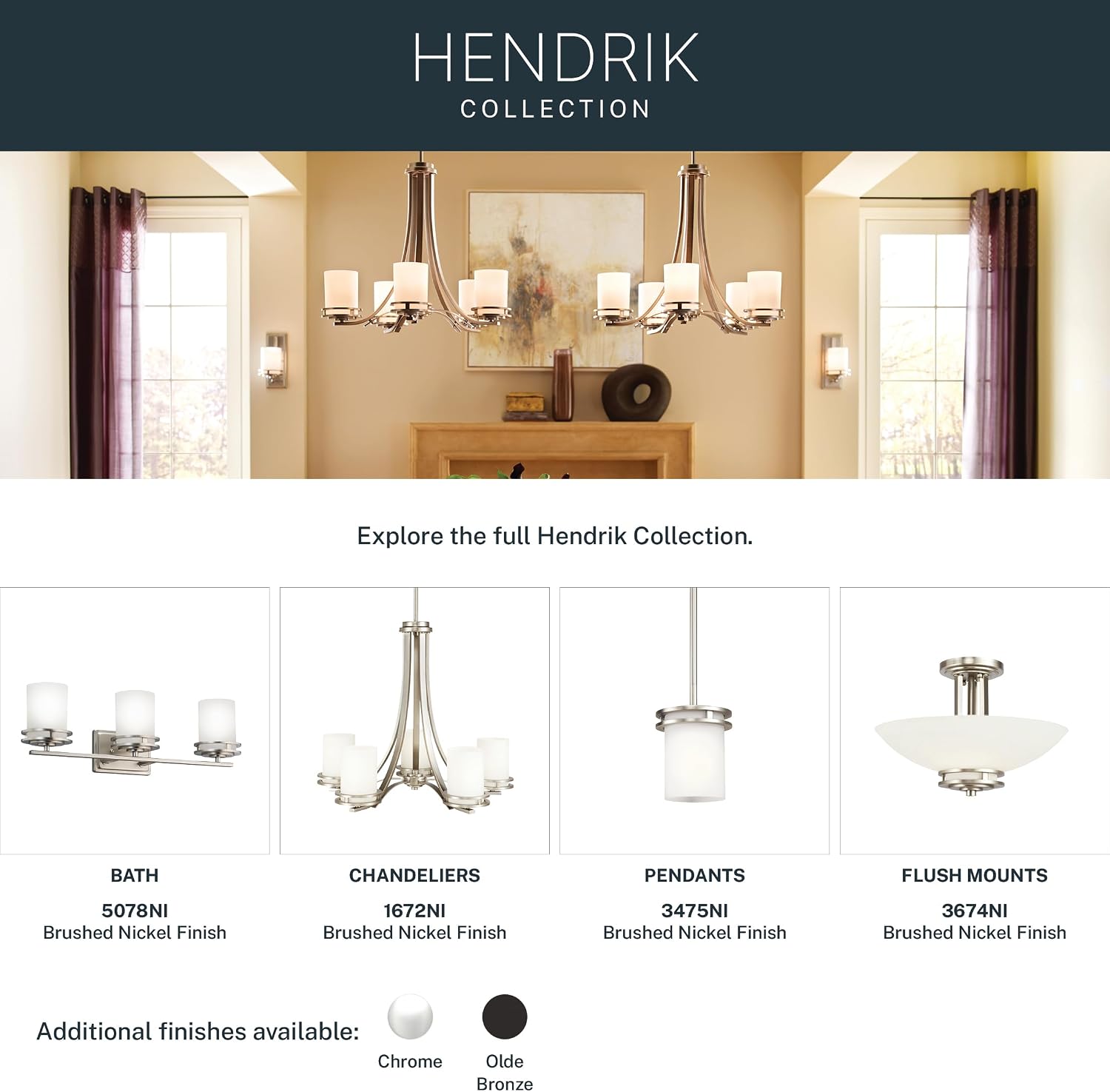 Kichler Hendrik 24' Vanity Light in Brushed Nickel, 3-Light Modern Bathroom Vanity with Satin Etched Cased Opal Glass, (24' W x 8' H), 5078NI