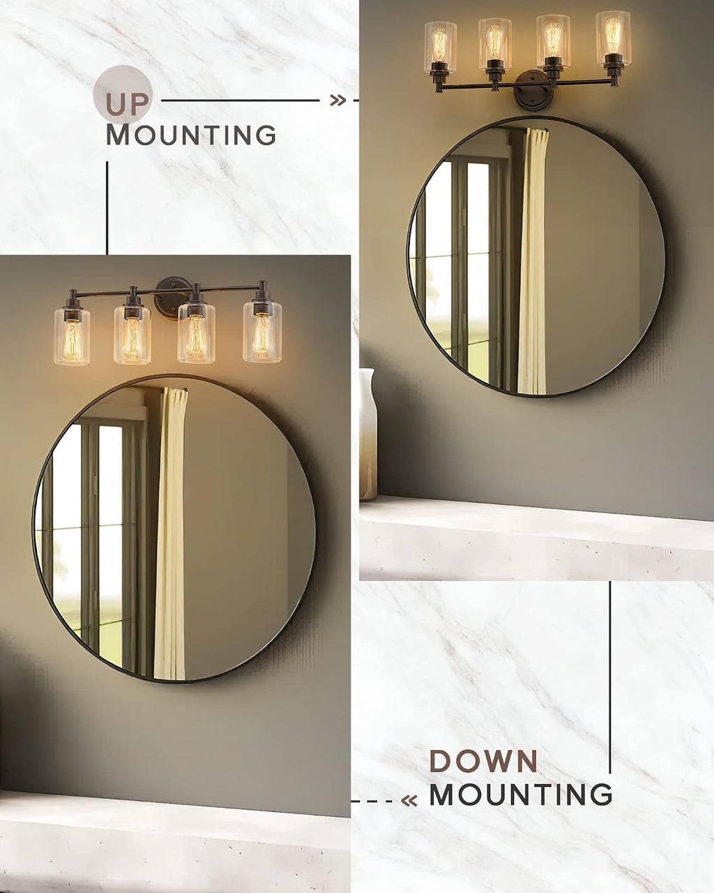 FEMILA Bathroom Vanity Light Fixture, 4-Light Farmhouse Wall Vanity Lights, Oil Rubbed Bronze Finish with Clear Glass Shade, 4FYC56B-4W ORB