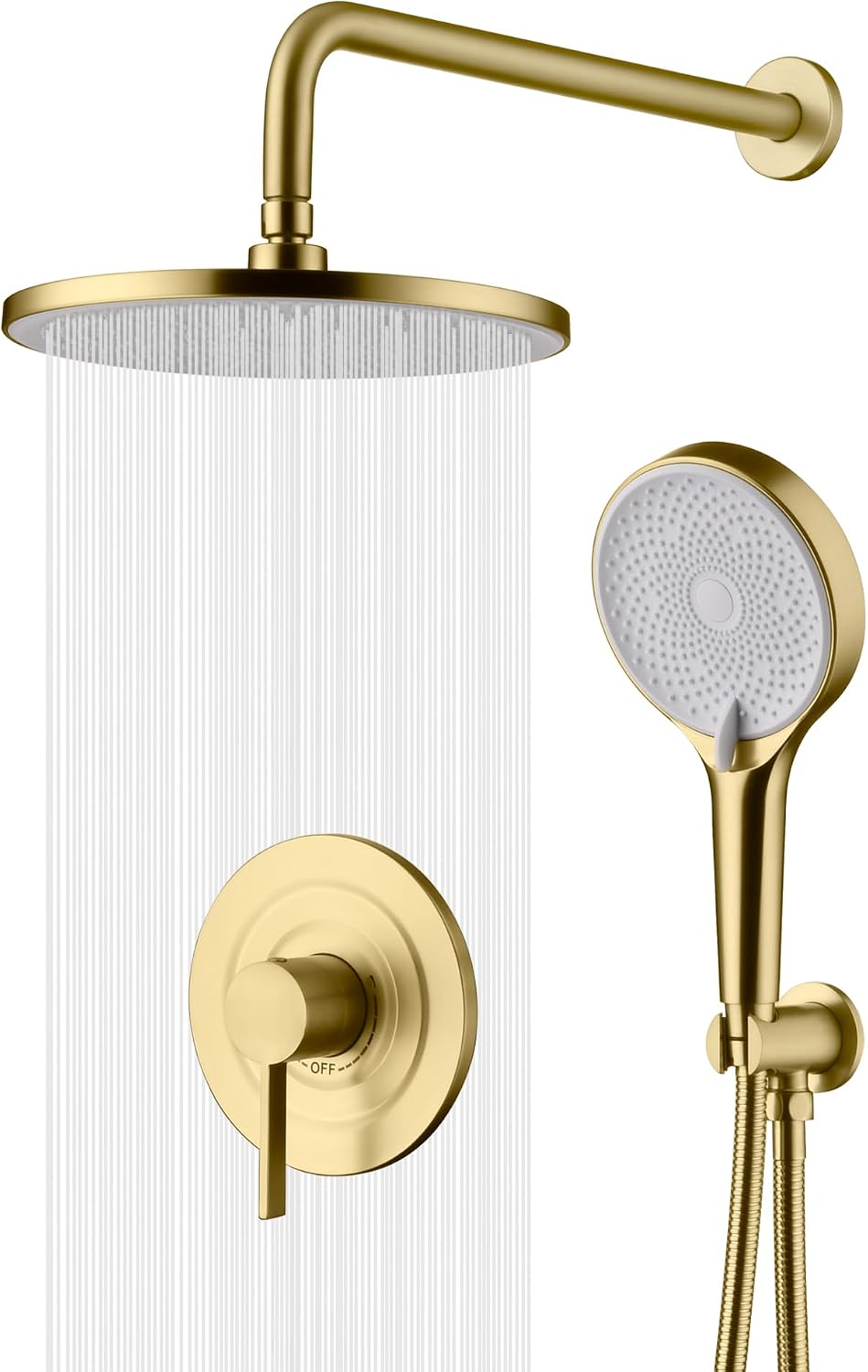 sumerain Rain Shower System with 10 inch Rainfall Shower Head,Brushed Gold Shower Faucet Complete Set with Rough-in Valve and Trim Kit