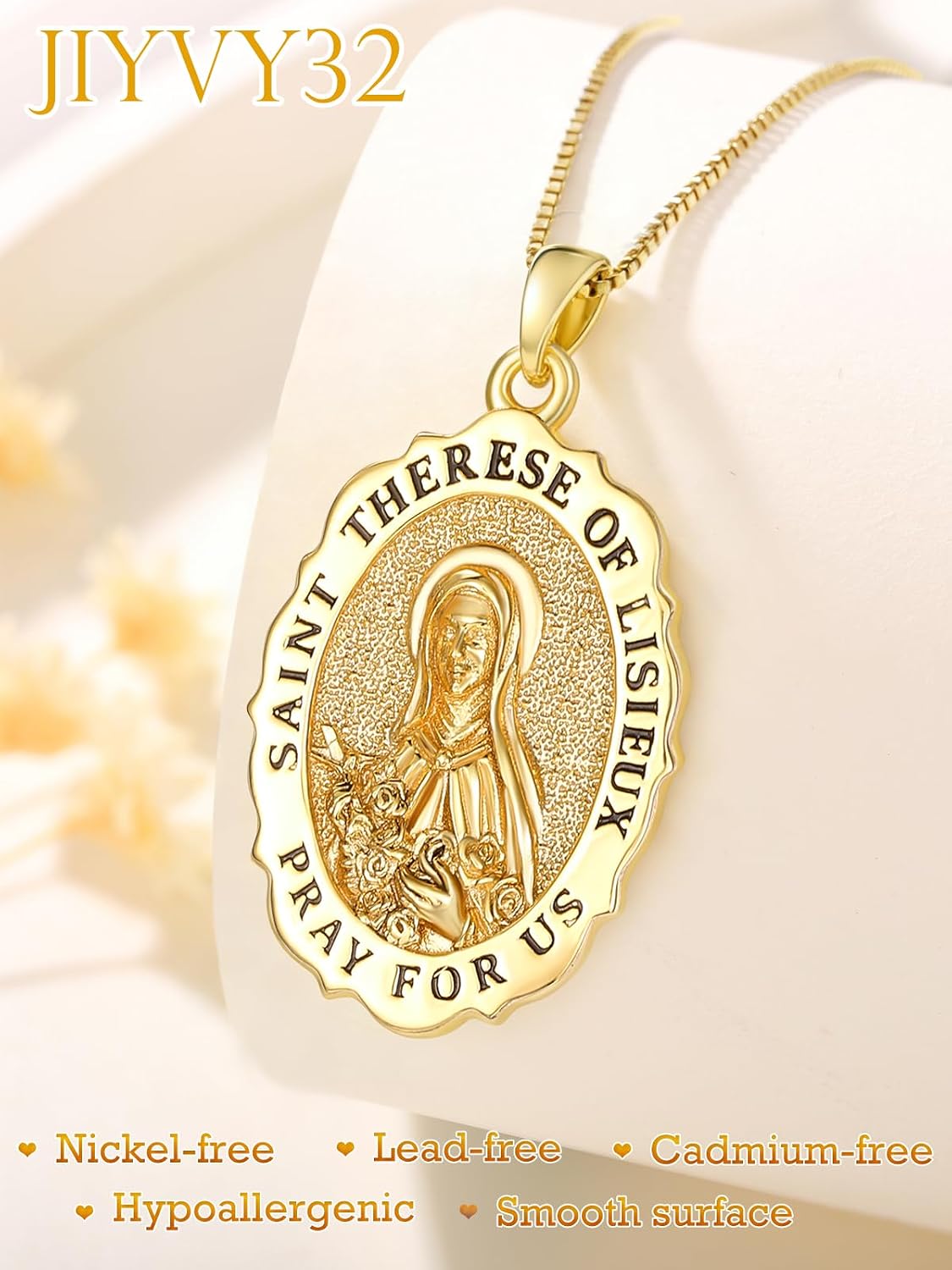 14K Gold Saint Medal Necklace for Women, Catholic Patron Saint Pendant Necklace, Christian Religious Jewelry Gift for Confirmation Baptism Communion Christmas Birthday
