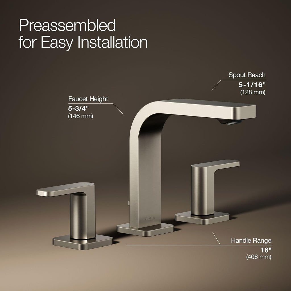 Kohler 23484-4-BN Parallel® Widespread Bathroom Sink Faucet, 1.2 gpm, Vibrant Brushed Nickel