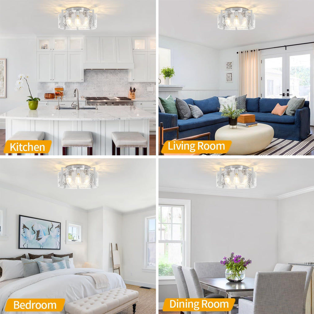 18.5'' Modern Brushed Nickel Semi Flush Mount Ceiling Light, Hallway Light Fixtures, 4-Light Glass Ceiling Lights for Entryway Kitchen Dining Room Foyer Bedroom Living Room Bathroom Lighting Fixtures