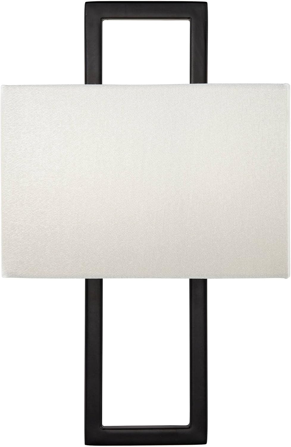 Possini Euro Design Modena Modern Wall Light Sconces Set of 2 Black Hardwired 9 1/2' Fixture Shimmery Silvery Faux Silk Half Shade for Bedroom Bathroom Vanity Living Room Home Hallway Dining House