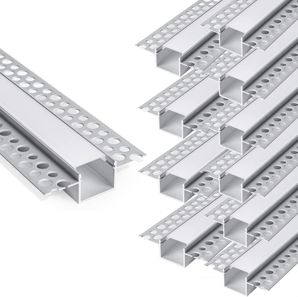 hunhun 10-Pack 6.6ft/2Meter Drywall LED Aluminum Channel System with Milky Cover, End Caps and Mounting Clips, Aluminum Profile for LED Strip Light Installations (Double-Edge-6.6ft, 10)