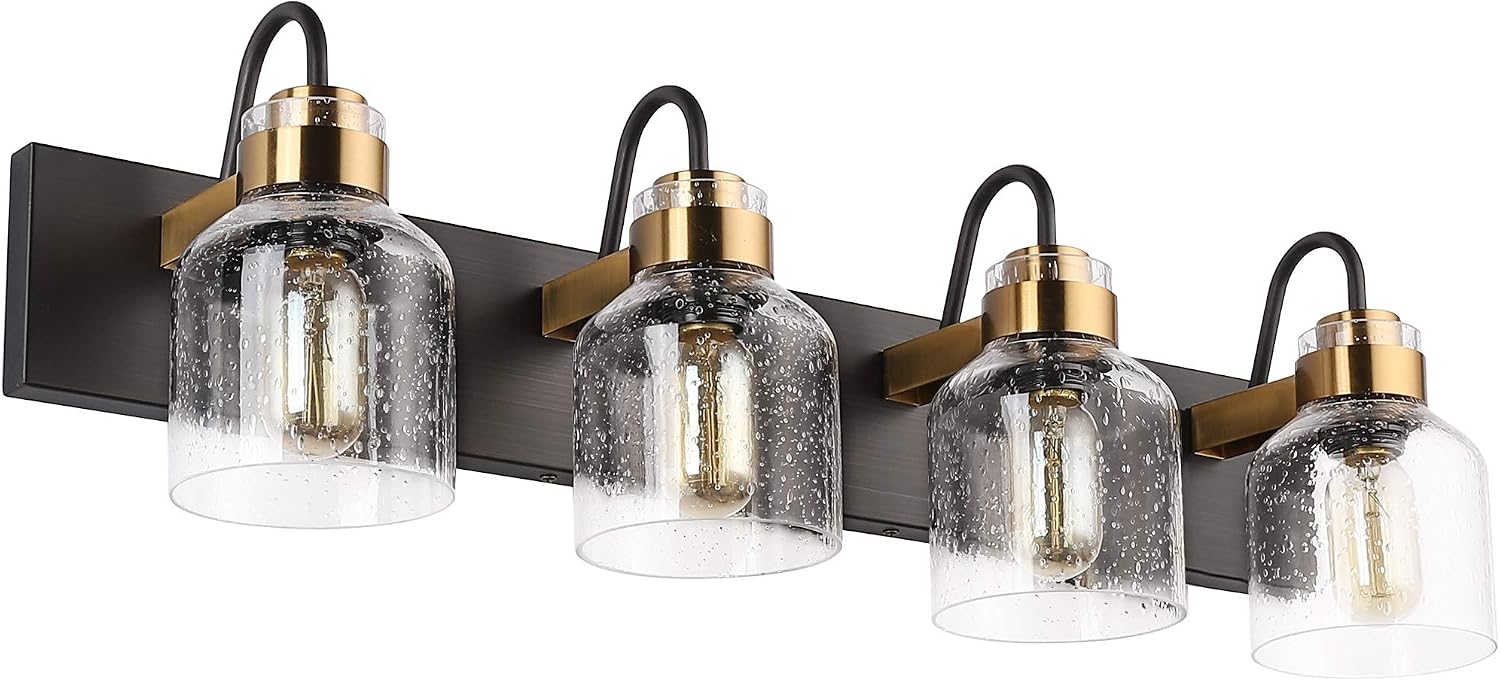 PRESDE Vintage Bathroom Vanity Fixtures Over Mirror Bronze Brushed Black 4-Light vantiy Lighting for Bathroom