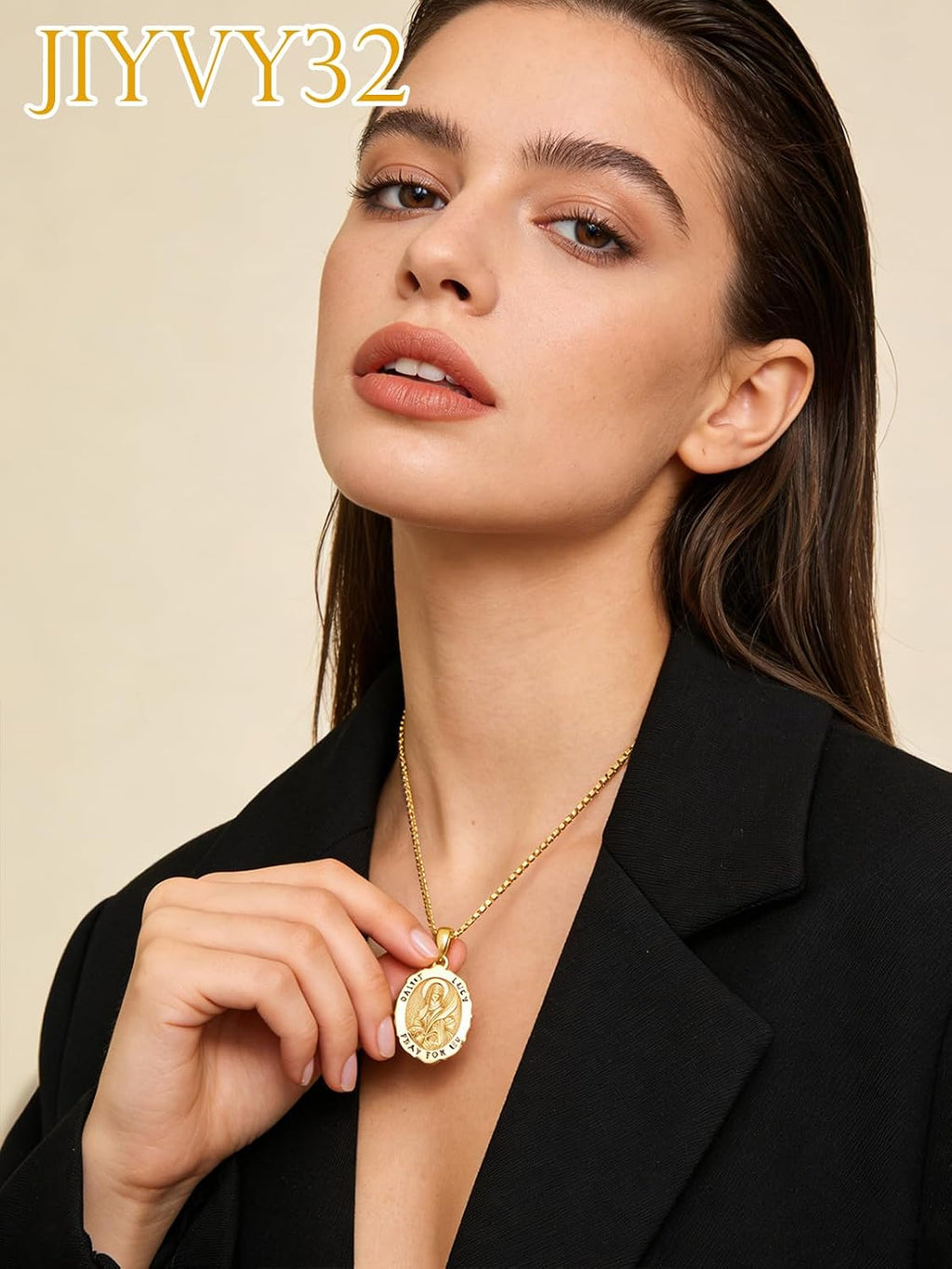 14K Gold Saint Medal Necklace for Women, Catholic Patron Saint Pendant Necklace, Christian Religious Jewelry Gift for Confirmation Baptism Communion Christmas Birthday