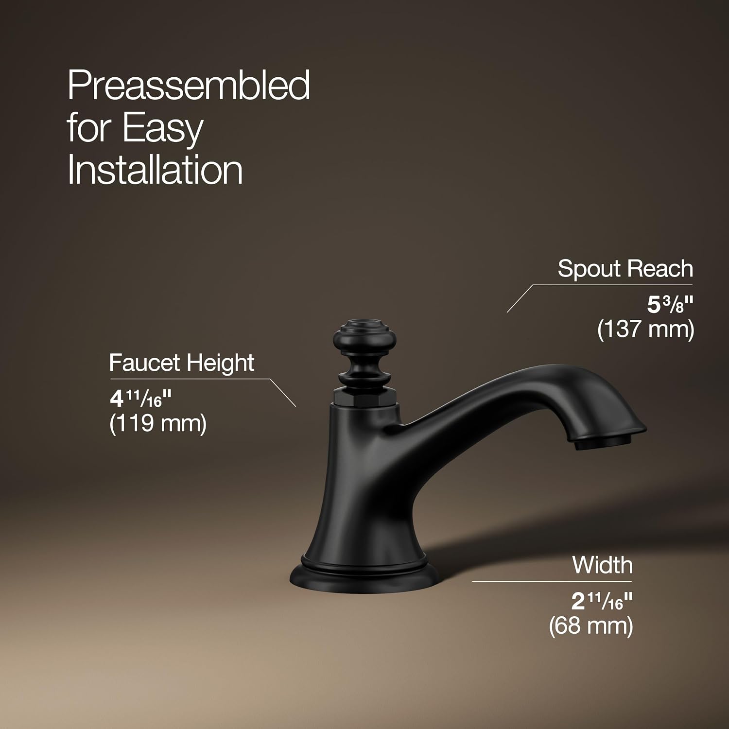 Kohler 72759-BL Artifacts® with Bell Design Bathroom Sink Faucet spout with Bell Design, 1.2 gpm, Matte Black