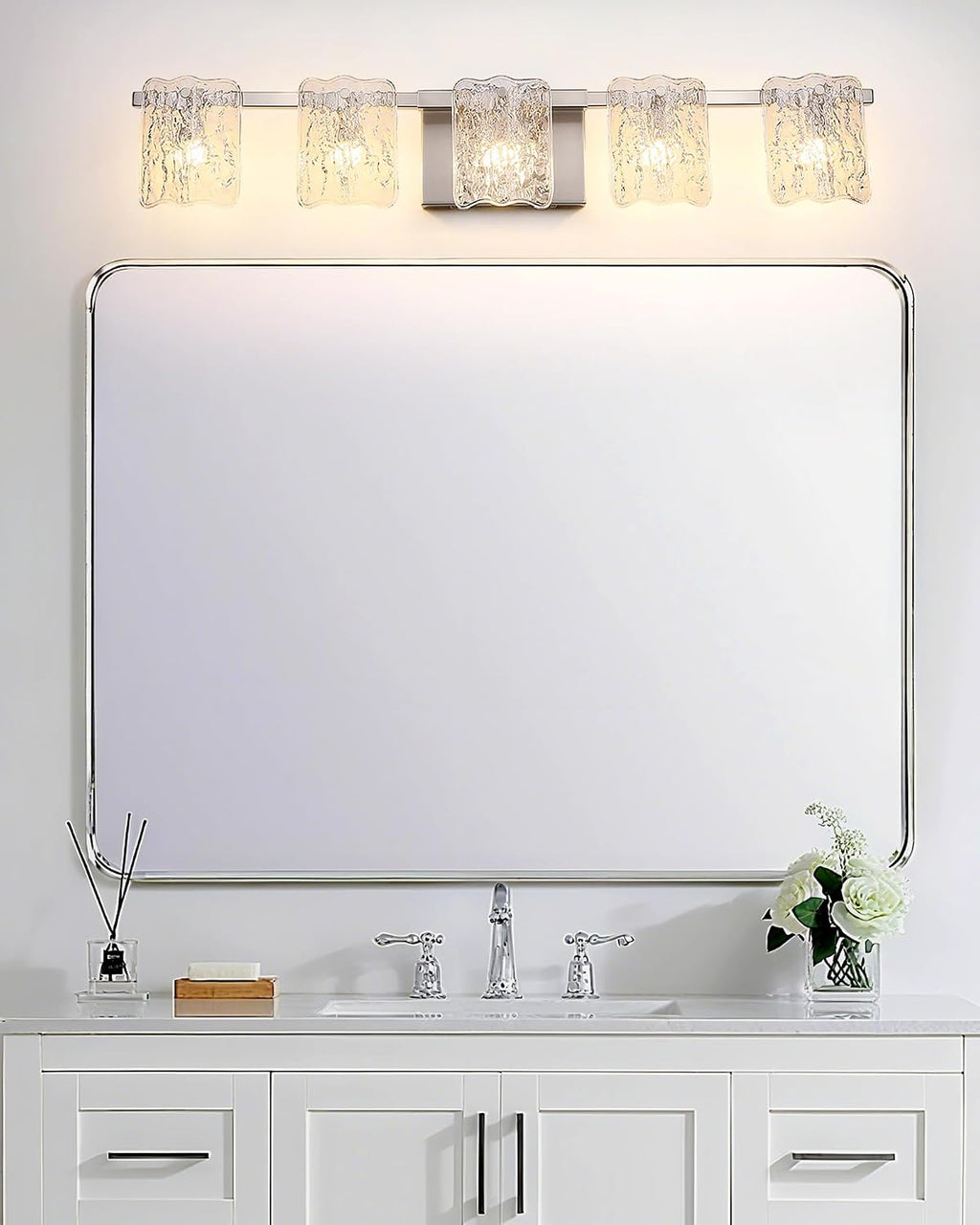 5-Light Bathroom Vanity Light, 31' Brushed Nickel Bathroom Light Fixture Over Mirror with Clear Glass, Modern Bath Wall Sconce Lighting, View Bundled for Installation Tools, OS-MM5002-5BN