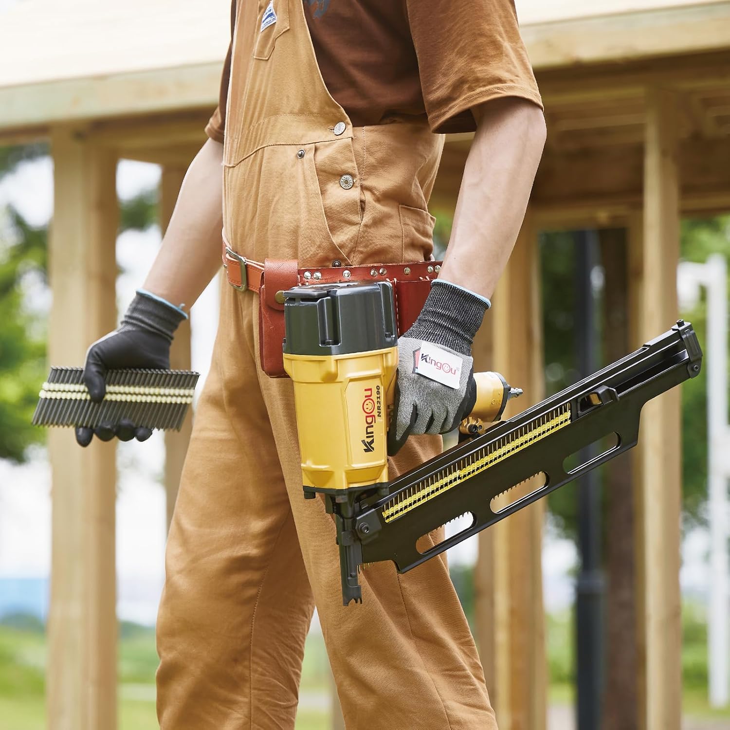 KingOu NR2190 21 Degree Plastic Strip Framing Nailer Aluminum Magazine （ Covers The Functions Of NR2183 Framing Nailer) Can Use 3.5 Inch Length Nails