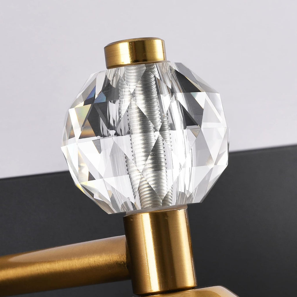 PRESDE 5-Light Crystal Bathroom Vanity Light, Modern Black and Gold Wall Sconce ， Wall Lamp for Over Mirror Bedroom Hallway