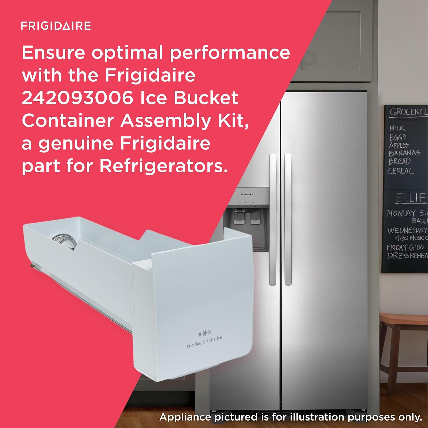 Frigidaire 242093006 Ice Bucket Container Assembly Kit for Refrigerators, White