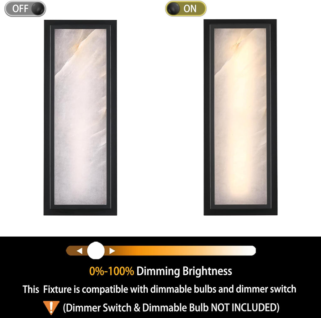 2 Pack 16 Inch Natural Alabaster Bathroom 20W-3000K LED Home Wall Sconce Modern Concise Style Wall Light Fixture,Black Finish for Bedroom Hallway Bedside Living Room