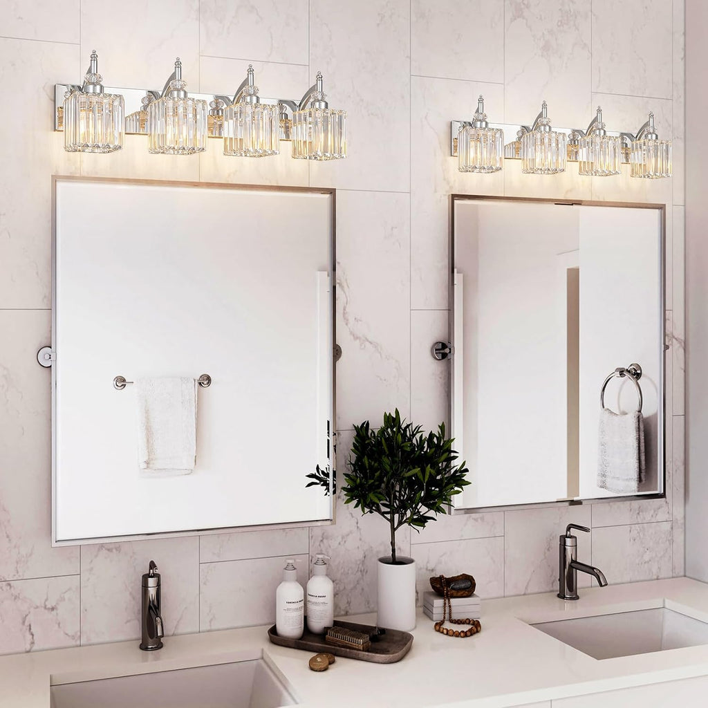 Modern Bathroom Vanity Light 4-Light Chrome Crystal Light Fixtures Over Mirror for Bathroom Wall Sconce