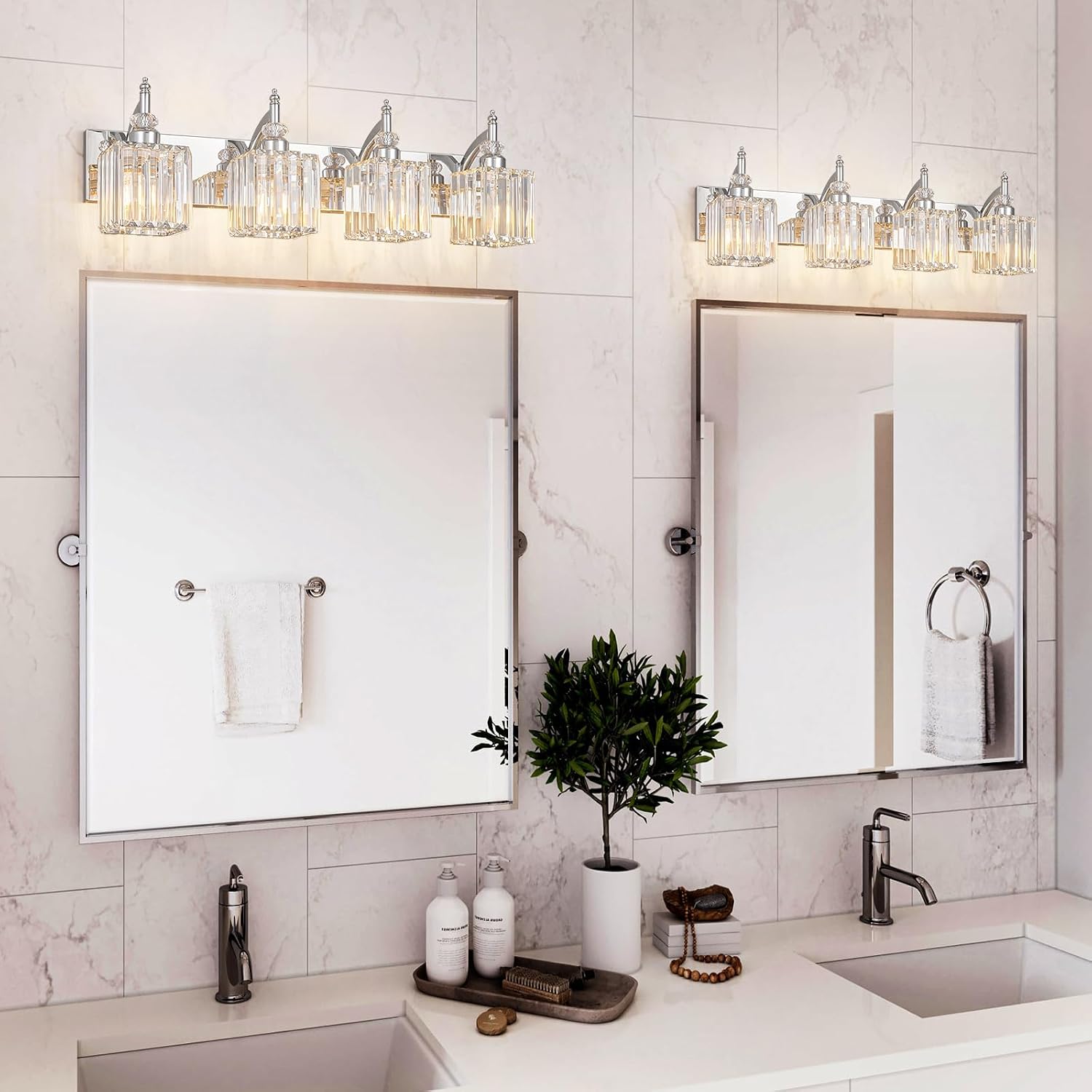Modern Bathroom Vanity Light 4-Light Chrome Crystal Light Fixtures Over Mirror for Bathroom Wall Sconce