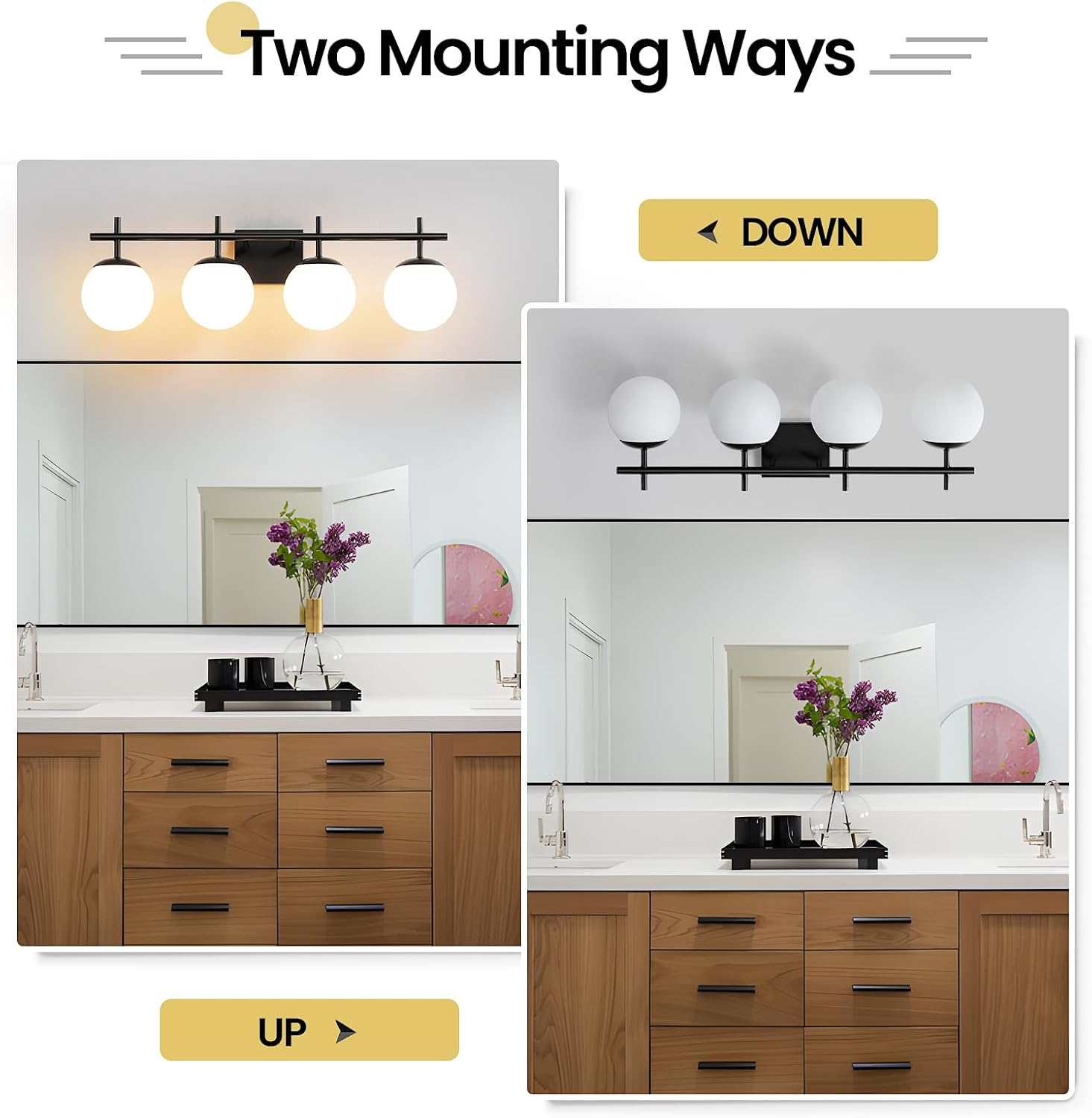 AIJIASI Bathroom Lighting Fixtures Over Mirror, 4-Light Matte Black Vanity Light, 30.7 Inch Modern Bathroom Light Fixtures with Milky White Glass Globe Shade Bath Vanity Lighting Fixtures Wall Sconce