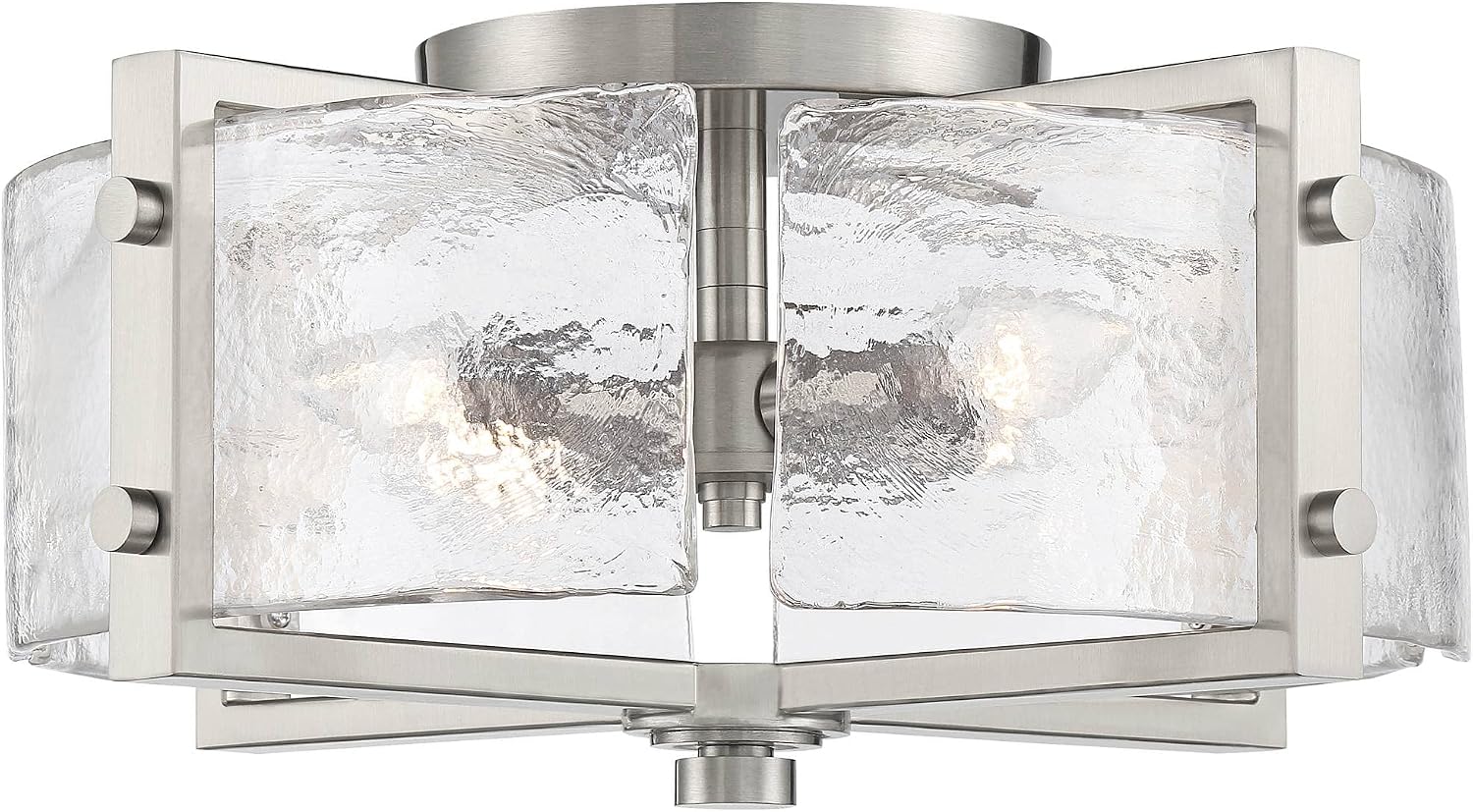 Possini Euro Design Prane Modern Industrial Ceiling Light Semi-Flush Mount Fixture Brushed Nickel 17' Wide Warped Glass Drum Shade for House Bedroom Hallway Living Room Bathroom Dining Kitchen