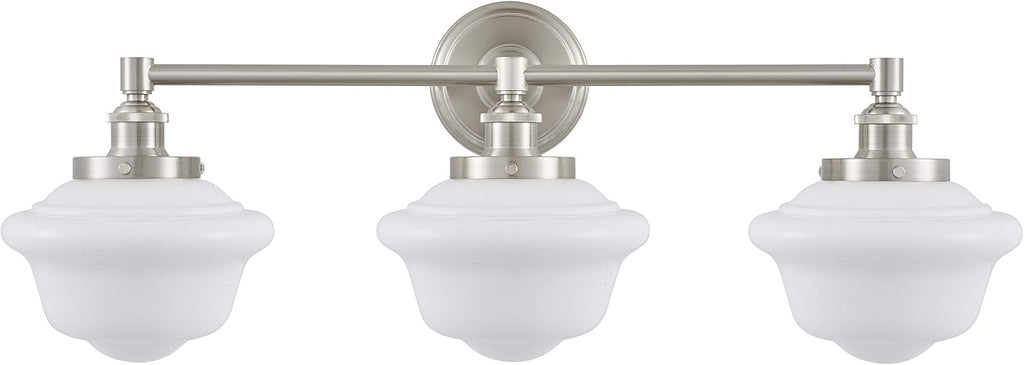 Linea di Liara Lavagna Farmhouse Brushed Nickel Bathroom Light Fixtures Over Mirror 3-Light Bathroom Vanity Light Fixture Milk Glass Shades Modern Vanity Lights, UL Listed