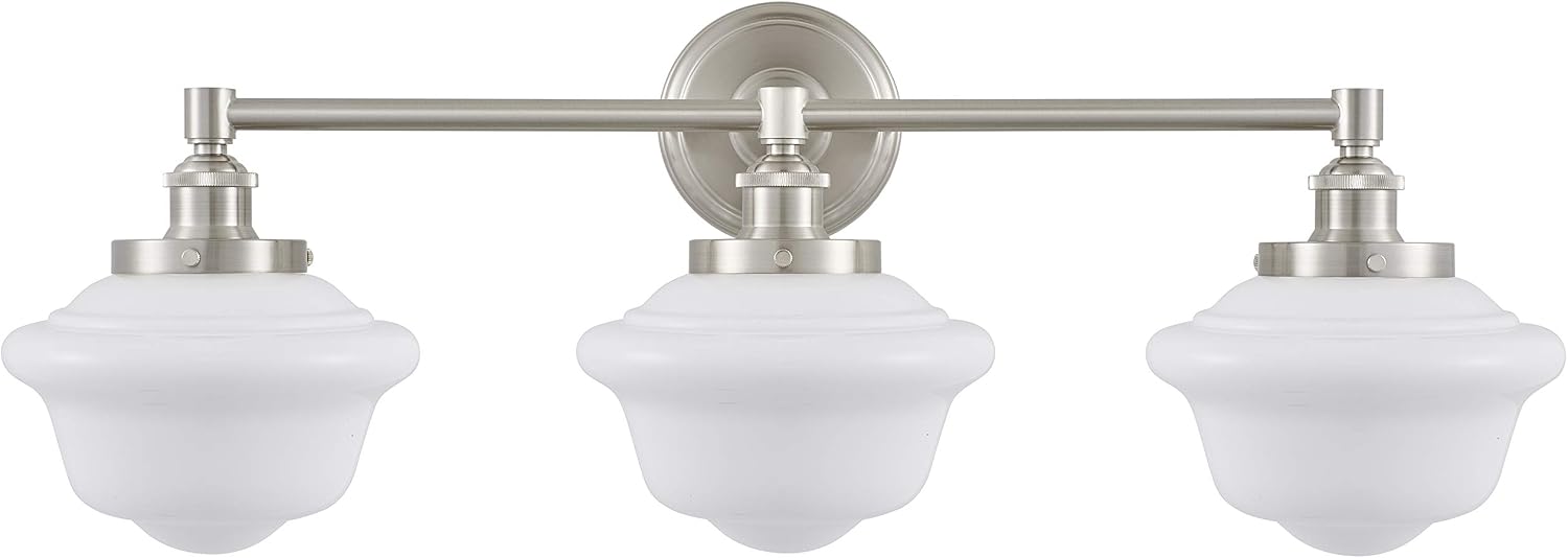Linea di Liara Lavagna Farmhouse Brushed Nickel Bathroom Light Fixtures Over Mirror 3-Light Bathroom Vanity Light Fixture Milk Glass Shades Modern Vanity Lights, UL Listed