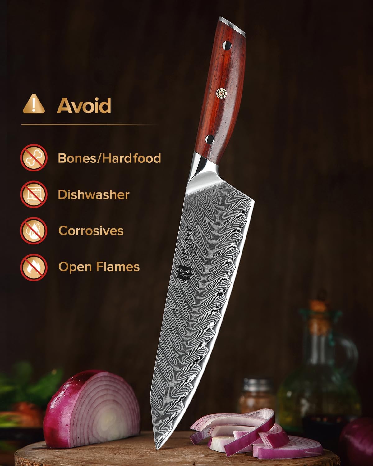 XINZUO 5 Pcs Knife Set, Professional Super Damscus Steel Kitchen Knife Set, Ultra Sharp Blade, Natural Rose Handle, Chef Gift Box-Yi Series