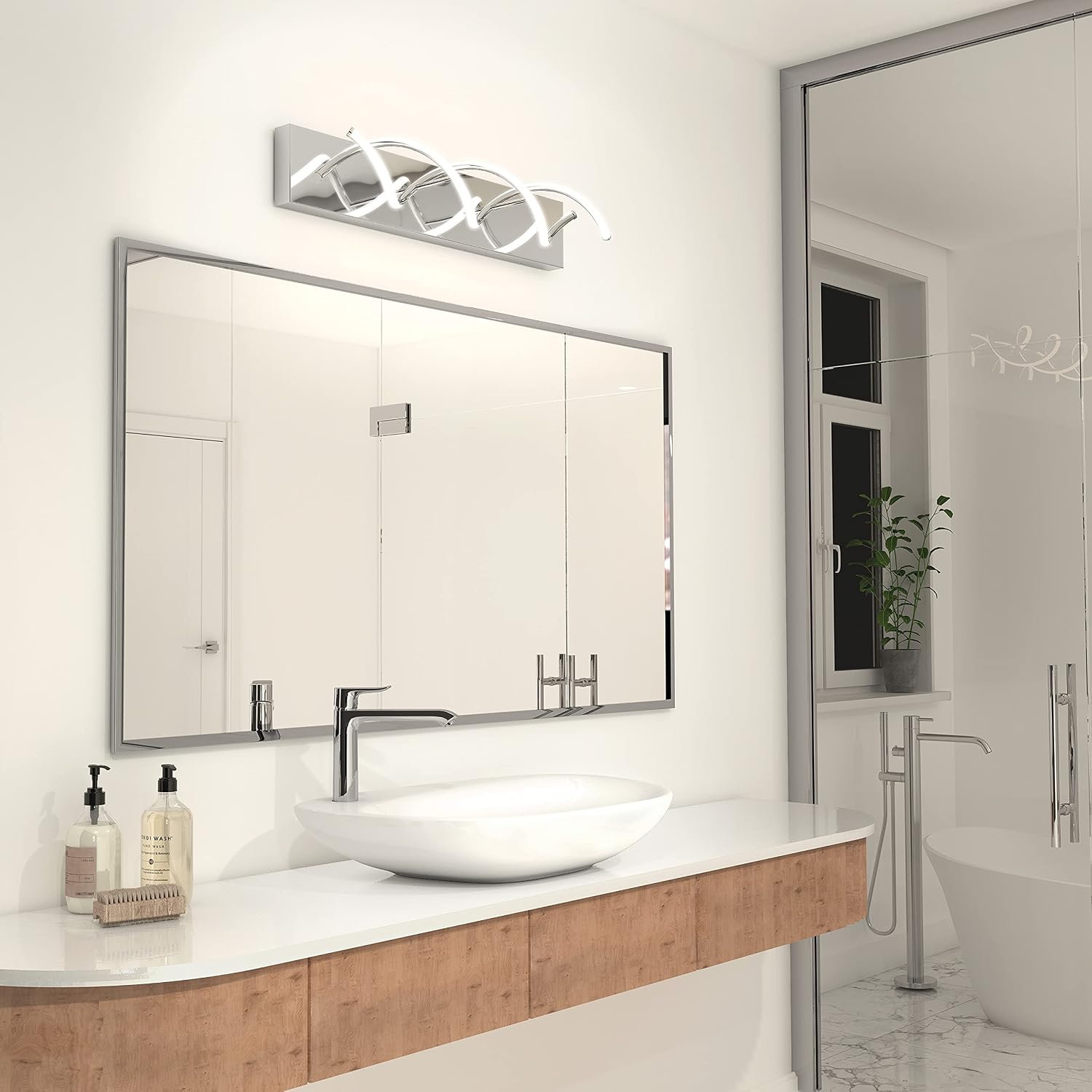 artika DNA Chrome Integrated LED Vanity Light – Modern Bathroom Lighting Fixture – 19W, 1100 Lumens – Dimmable, Energy Efficient LED Light – Easy Installation, Chrome Finish