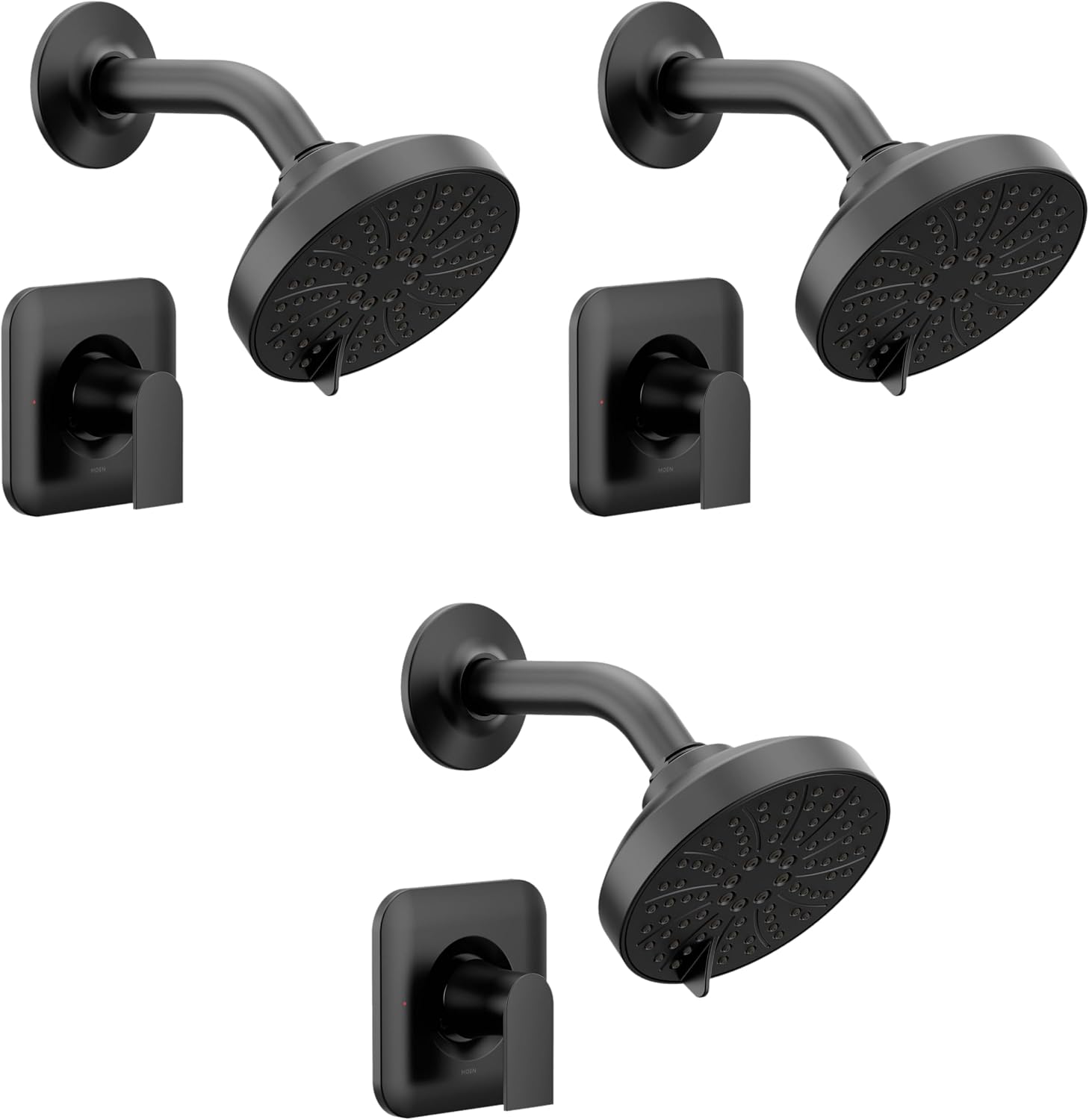 Moen Genta LX Matte Black Pressure Balancing Eco-Performance Modern Shower Trim with Showerhead and Lever Handle, Posi-Temp Valve Required, T2472EPBL (Pack of 3)