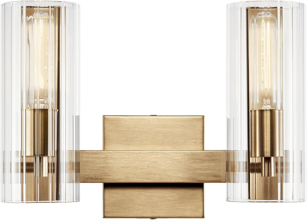 Kichler Jemsa 2-Light Modern Bathroom Vanity Light Fixture with Clear Fluted Glass in Champagne Bronze for Bathroom or Powder Room Wall Mount (9.75 in x 13.75 in), 55167CPZ