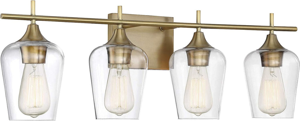 Savoy Essentials 8-4030-4-322 Octave Bohemian Clear Glass Bathroom Vanity Wall Light, 4-Light 240 Total Watts, 10' H x 29' W, Warm Brass