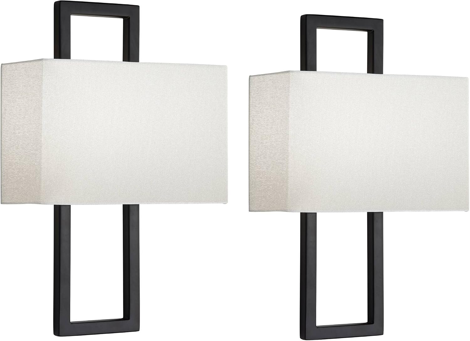 Possini Euro Design Modena Modern Wall Light Sconces Set of 2 Black Hardwired 9 1/2' Fixture Shimmery Silvery Faux Silk Half Shade for Bedroom Bathroom Vanity Living Room Home Hallway Dining House