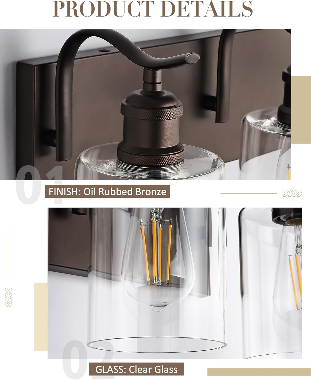 Bathroom Vanity Light Fixtures 6-Light Clear Glass Modern Wall Mounted Over Mirror Oil Rubbed Bronze - VL01ORB-6