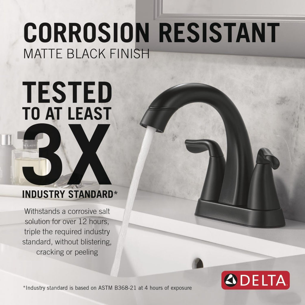 Delta Arvo Pull-Down Centerset Bathroom Faucet, Matte Black Bathroom Sink Faucet, Bathroom Faucet with Pull Out Sprayer, 3-Hole Bathroom Faucet, Matte Black 25840LF-BLPD