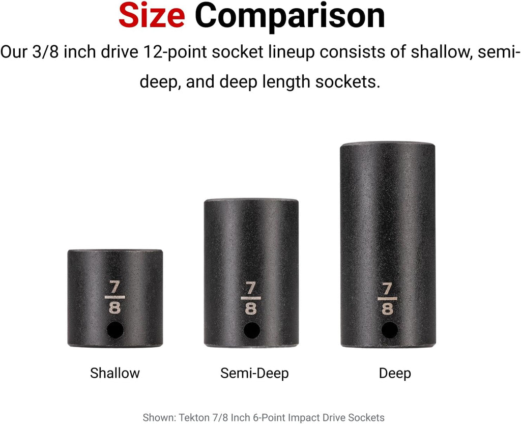 TEKTON 3/8 Inch Drive Shallow, Semi-Deep, and Deep 12-Point Impact Socket Set with Rails and Trays, 57-Piece (6-24 mm) | SID91123