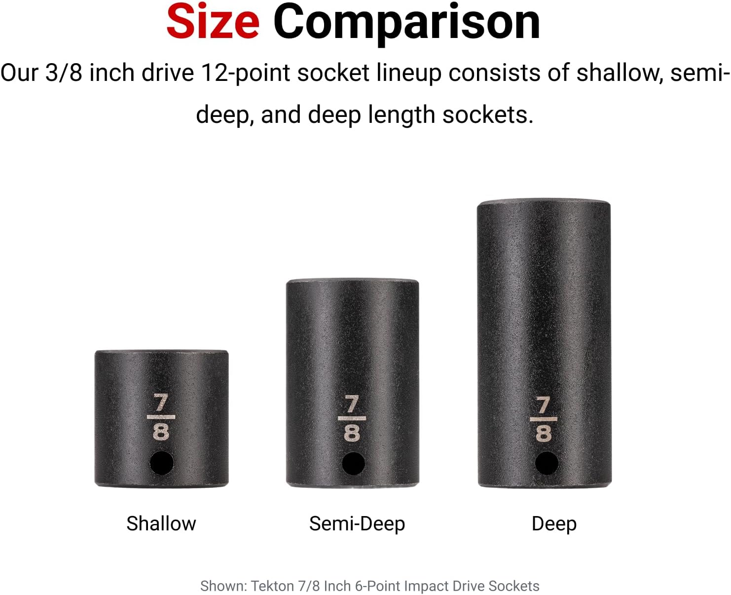 TEKTON 3/8 Inch Drive Shallow, Semi-Deep, and Deep 12-Point Impact Socket Set with Rails and Trays, 57-Piece (6-24 mm) | SID91123