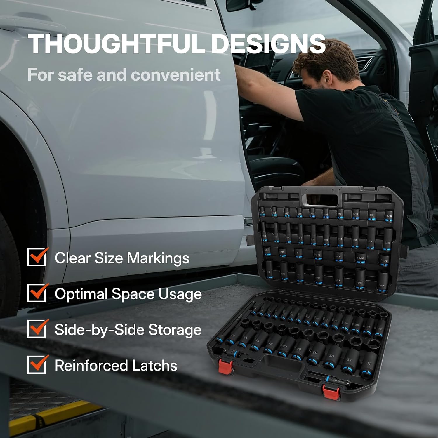BLACK CANYON 87-Piece 1/2' Drive Impact Socket Set, SAE & Metric Deep & Shallow Sockets, 6-Point Cr-Mo Impact Grade Steel, Extension Bars, Universal Joint & Storage Case for Automotive Repair