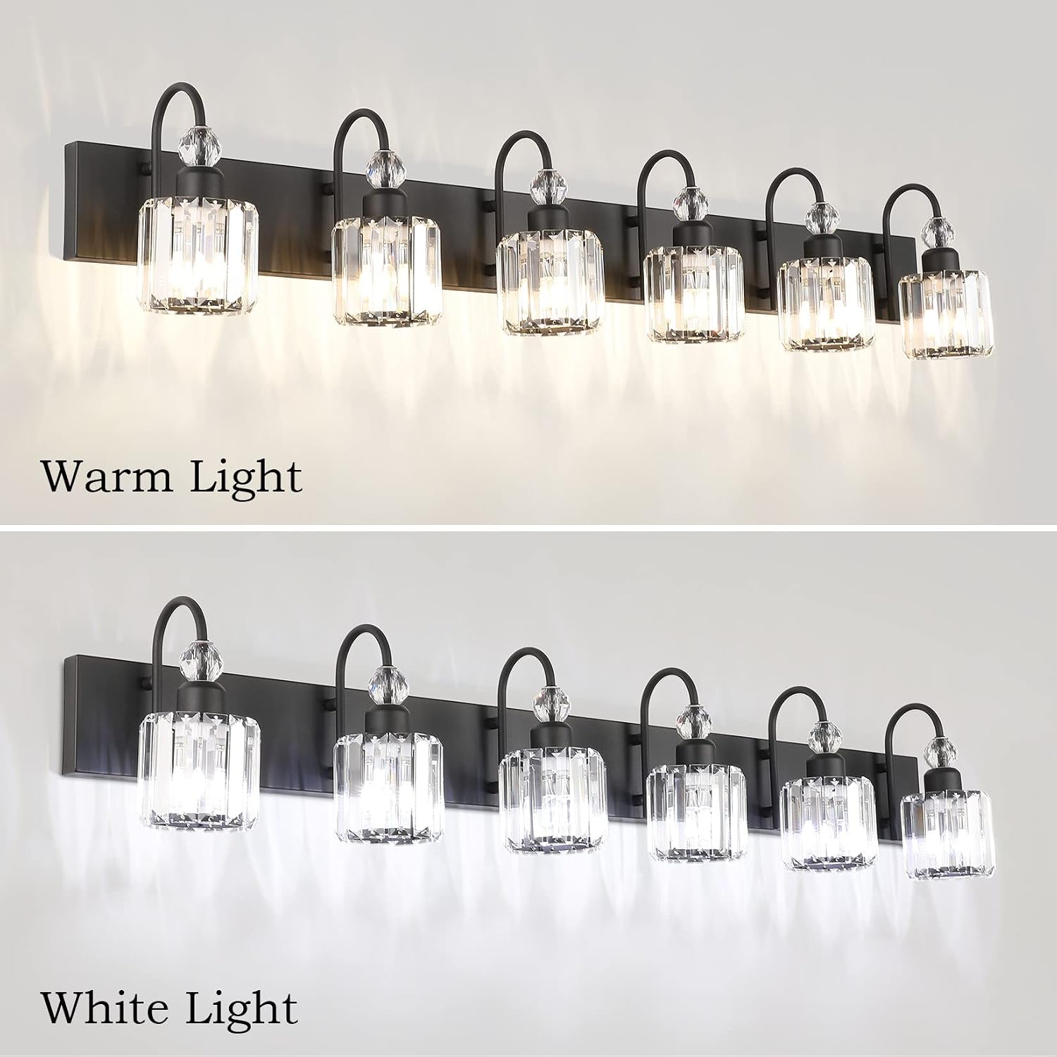 Ralbay Modern 6-Light Black Crystal Vanity Lights for Bathroom - Matte Black Crystal Wall Light Fixtures