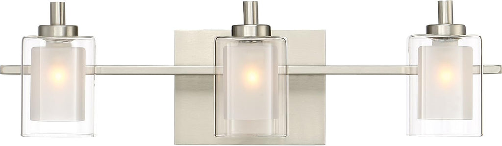 Quoizel Kolt 21' LED Vanity Light, 3-Light Brushed Nickel, Clear Sandblasted Glass, Modern Bathroom Fixture Over Mirror