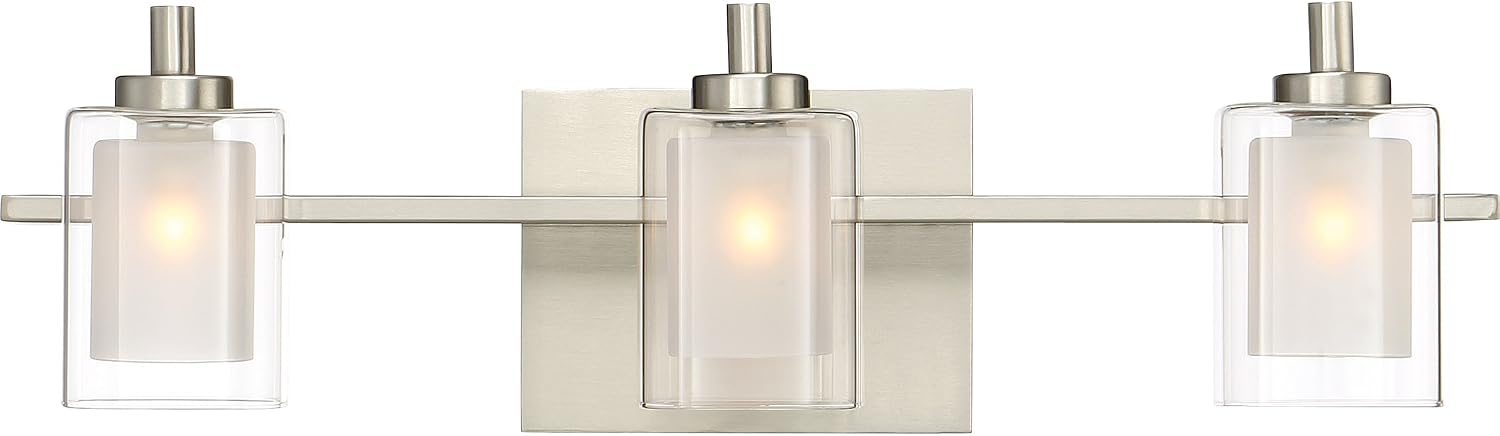 Quoizel Kolt 21' LED Vanity Light, 3-Light Brushed Nickel, Clear Sandblasted Glass, Modern Bathroom Fixture Over Mirror