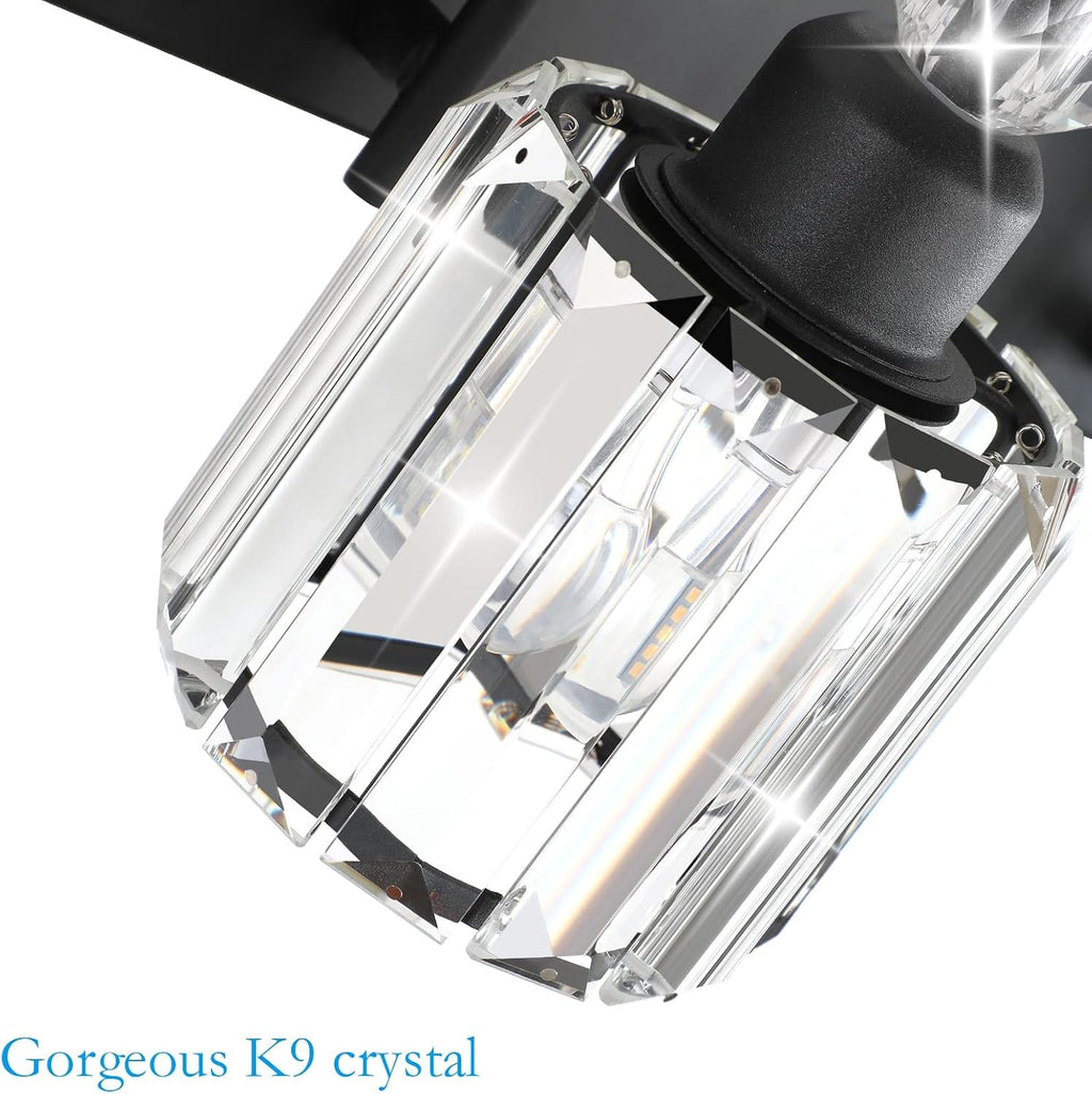 Ralbay Modern Crystal Black 5-Light Bathroom Vanity Light, Matte Black Crystal Bath Wall Light Fixtures