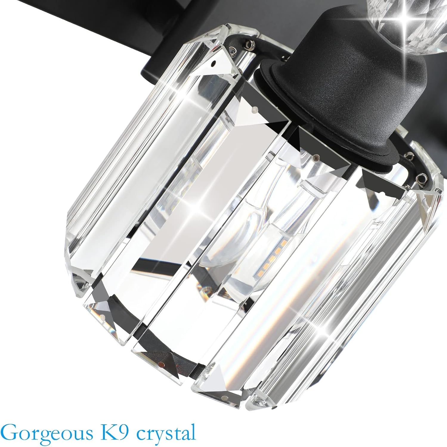 Ralbay Modern Crystal Black 5-Light Bathroom Vanity Light, Matte Black Crystal Bath Wall Light Fixtures