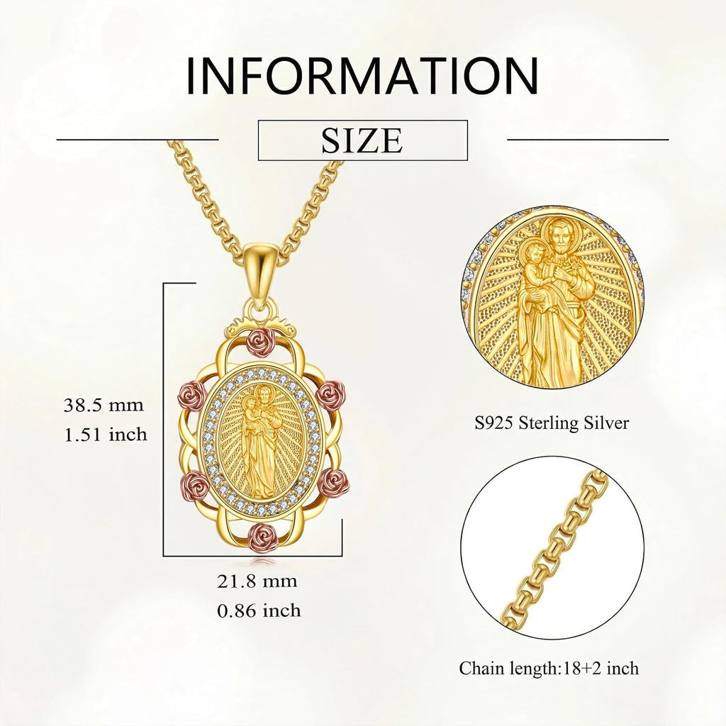 Sterling Silver St Michael/St Christopher/St Barbara/St Jude/St Dymphna/Virgin Mary Necklace Patron Saint Pendant Amulet Medal Religion Jewelry Gifts for Men Women